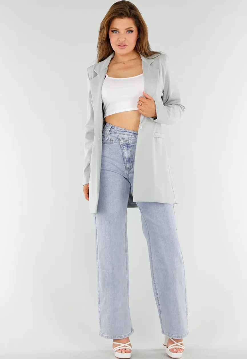 Lichtgrijze Halflange Stretch Blazer