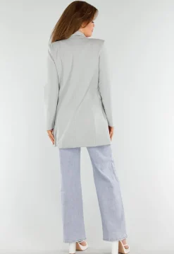Lichtgrijze Halflange Stretch Blazer