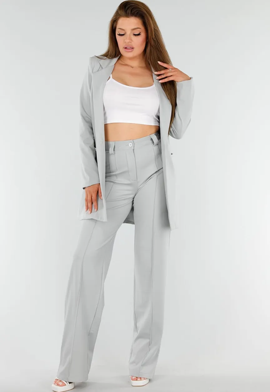 Lichtgrijze Halflange Stretch Blazer