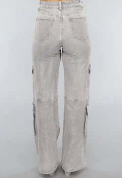 Lichtgrijze Jeans met Hoge Taille en Cargo Zakken