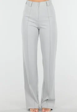 Lichtgrijze Pantalon met Stretch en Rechte Pijpen