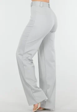 Lichtgrijze Pantalon met Stretch en Rechte Pijpen