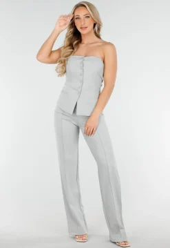 Lichtgrijze Pantalon met Stretch en Rechte Pijpen