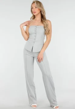 Lichtgrijze Strapless Gilet Top met Knoopsluiting
