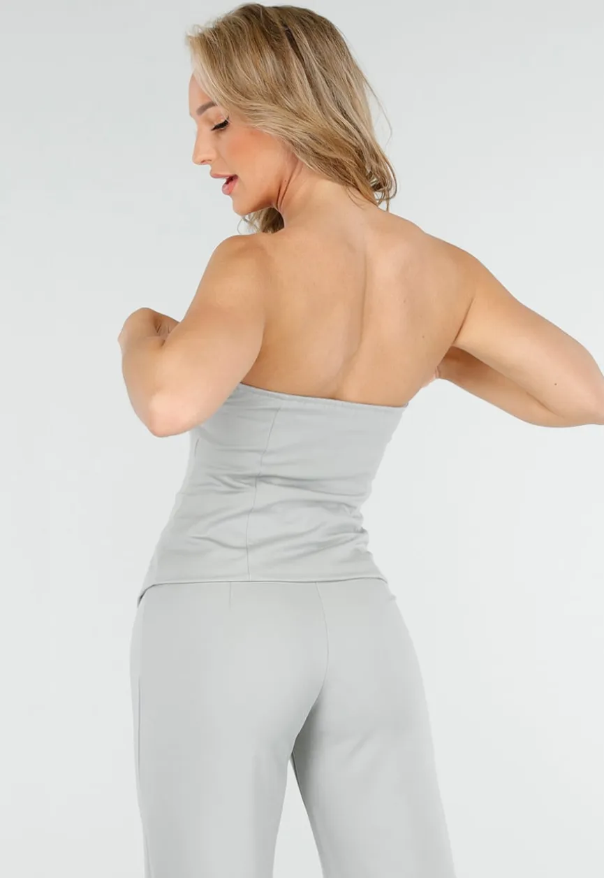 Lichtgrijze Strapless Gilet Top met Knoopsluiting