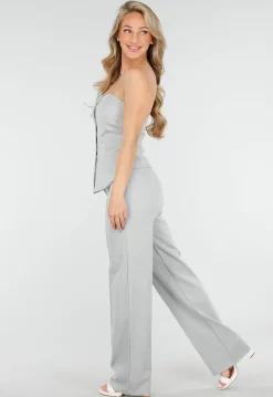 Lichtgrijze Strapless Gilet Top met Knoopsluiting