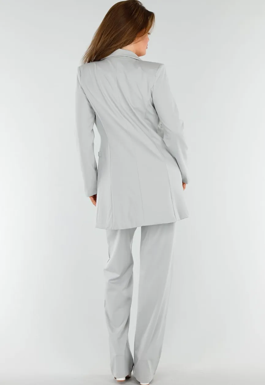 Lichtgrijze Tall Elastische Pantalon met Rechte Pijpen