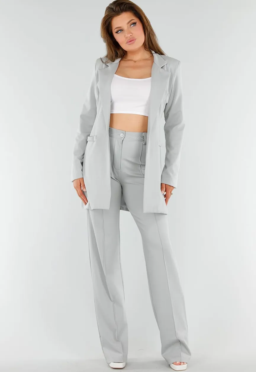 Lichtgrijze Tall Elastische Pantalon met Rechte Pijpen