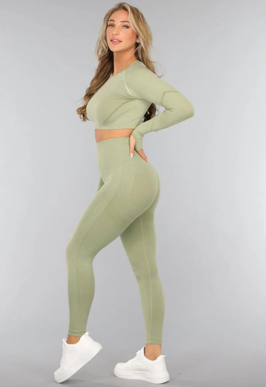 Lichtgroene Cropped Longsleeve Sporttop