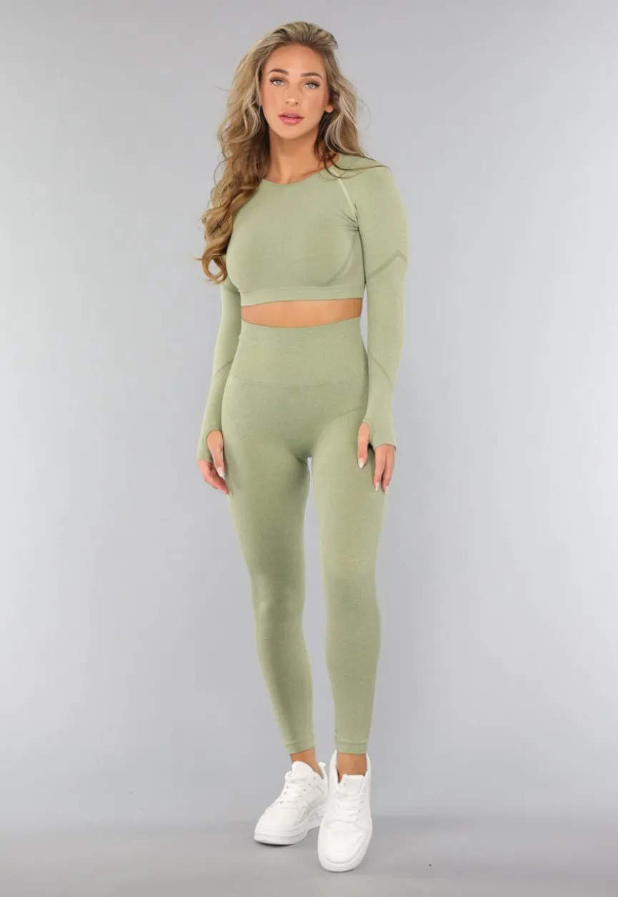 Lichtgroene Cropped Longsleeve Sporttop
