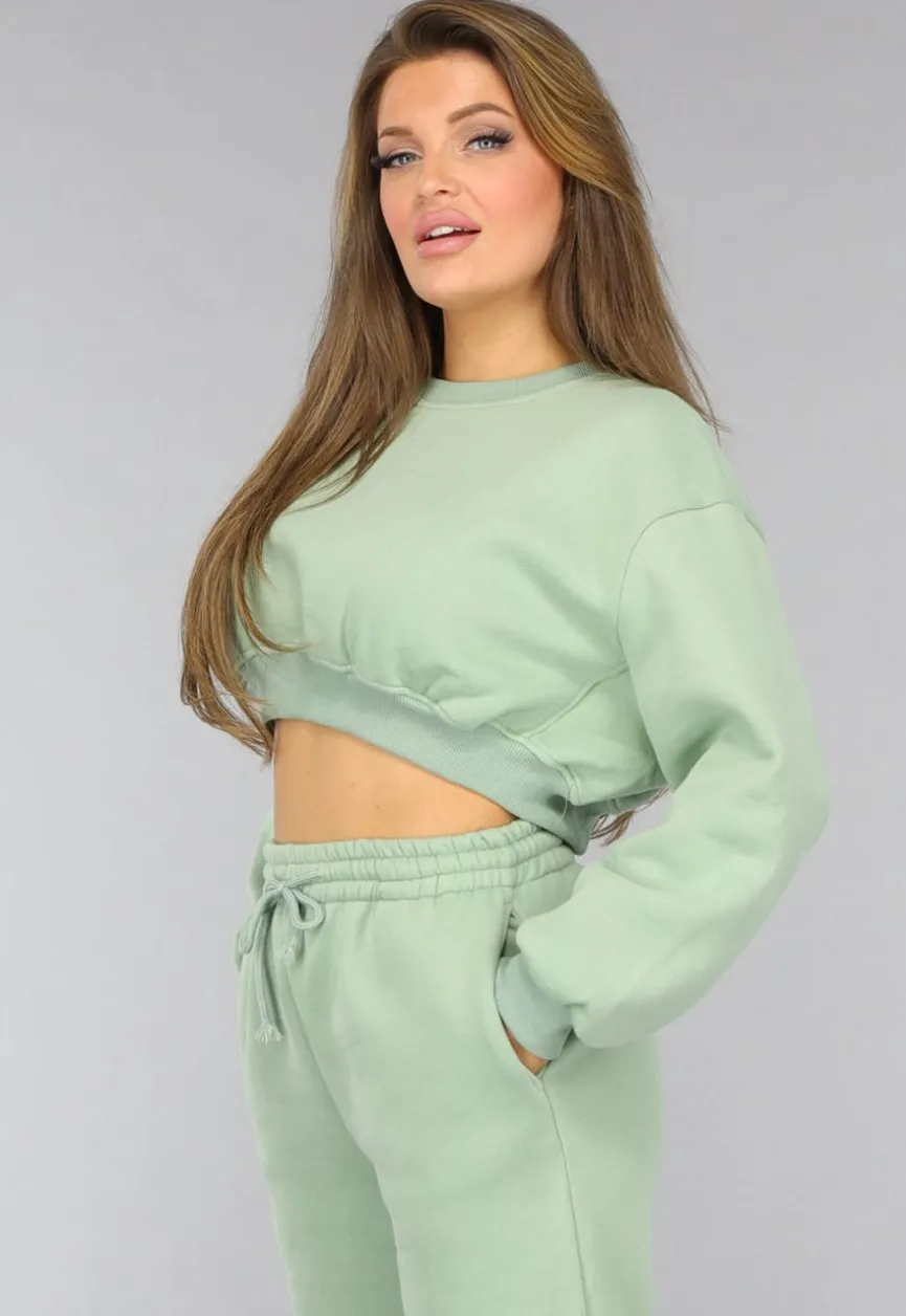 Lichtgroene Cropped Lounge Set