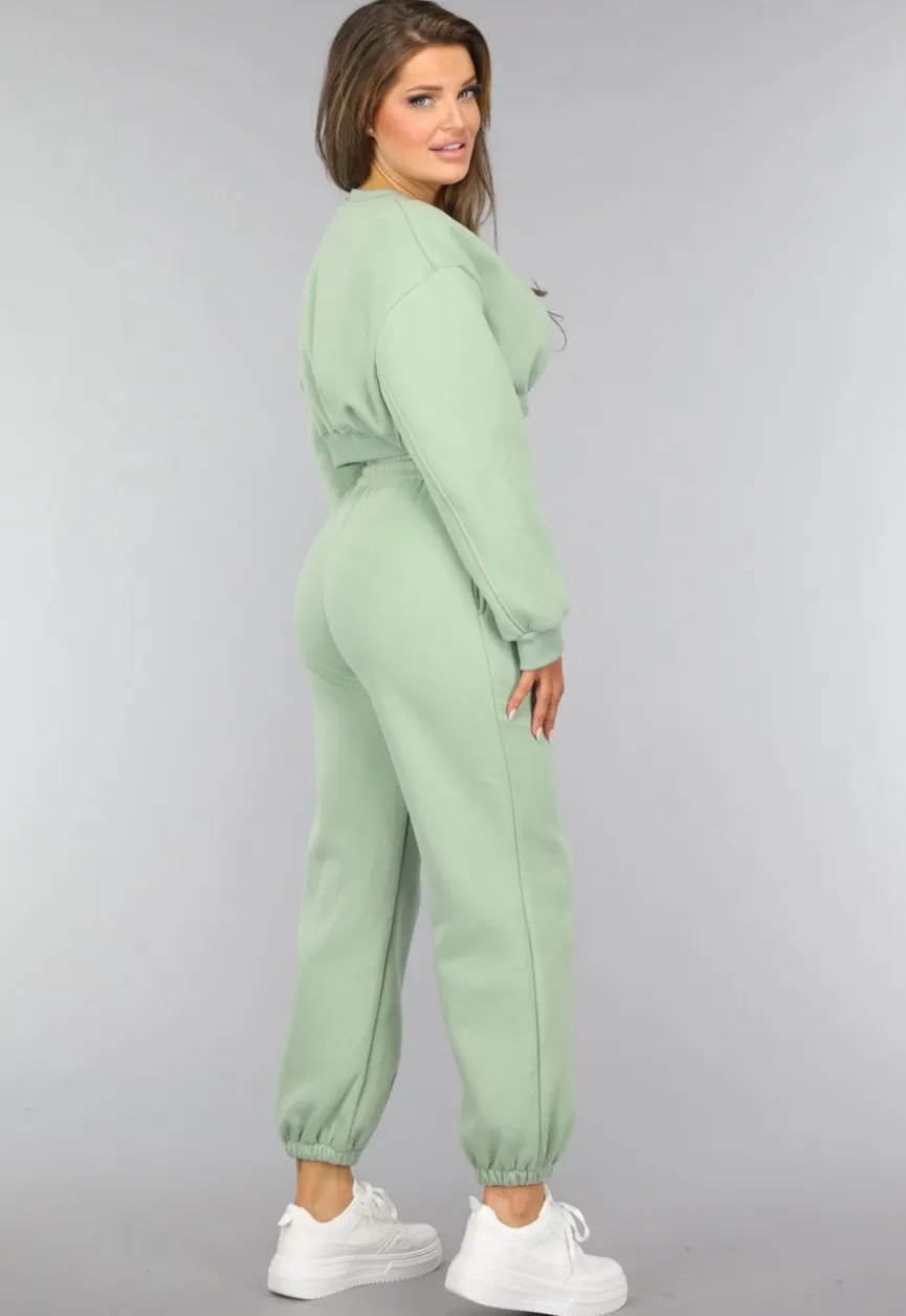 Lichtgroene Cropped Lounge Set