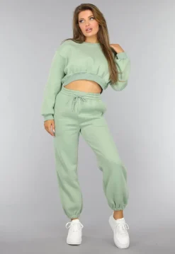 Lichtgroene Cropped Lounge Set