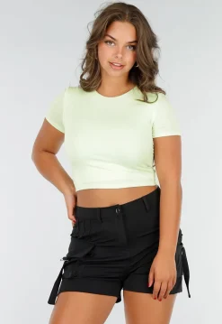 Lichtgroene Croptop met Dubbele Voering, Stretch en Slim Fit