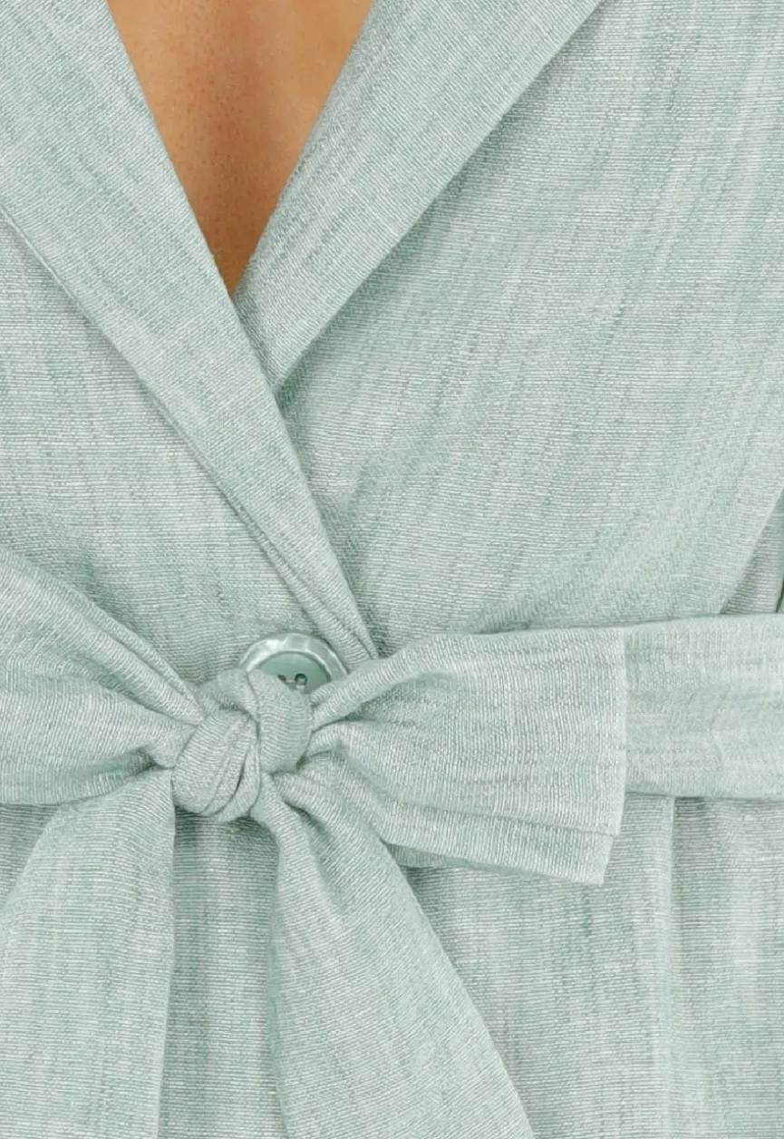 Lichtgroene Linnenlook Blazerset met Short, Zakken en Ceintuur