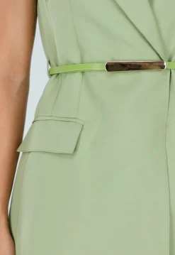 Lichtgroene Mouwloze Blazer en Tailored Short Set met Riem