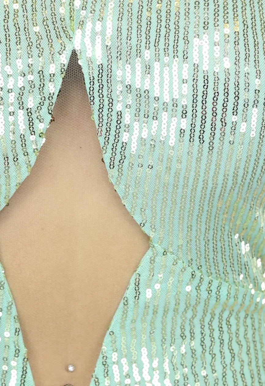 Lichtgroene Pailletten Halter Jurk met Cut Out