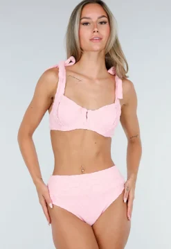 Lichtroze Badstof Bikinitop met Beugels en Strikbandjes