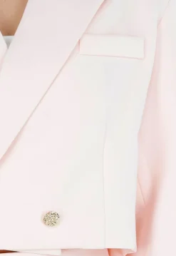 Lichtroze Cropped Blazer met Strass Knopen
