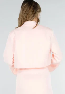 Lichtroze Cropped Blazer met Strass Knopen