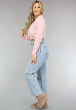 Lichtroze Cropped Vestje met Hartjes