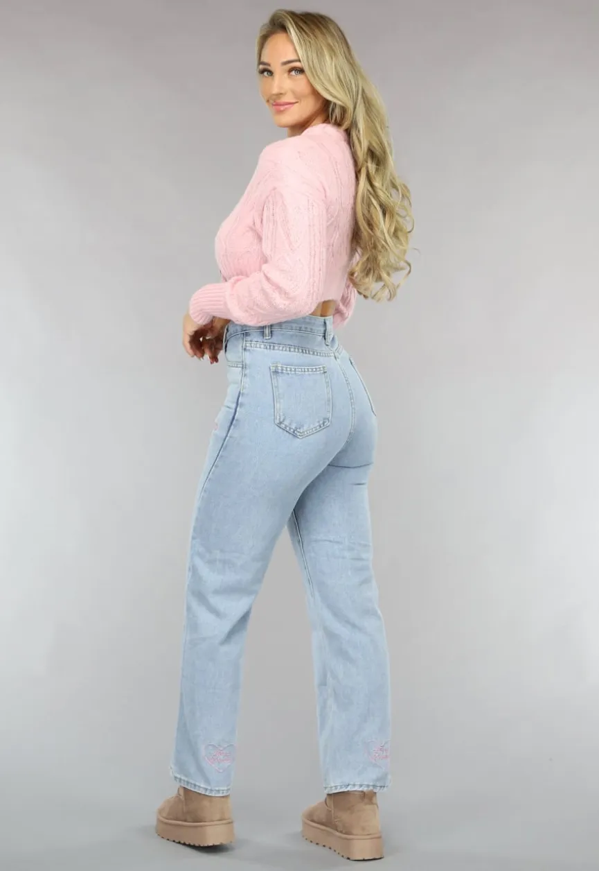 Lichtroze Cropped Vestje met Hartjes