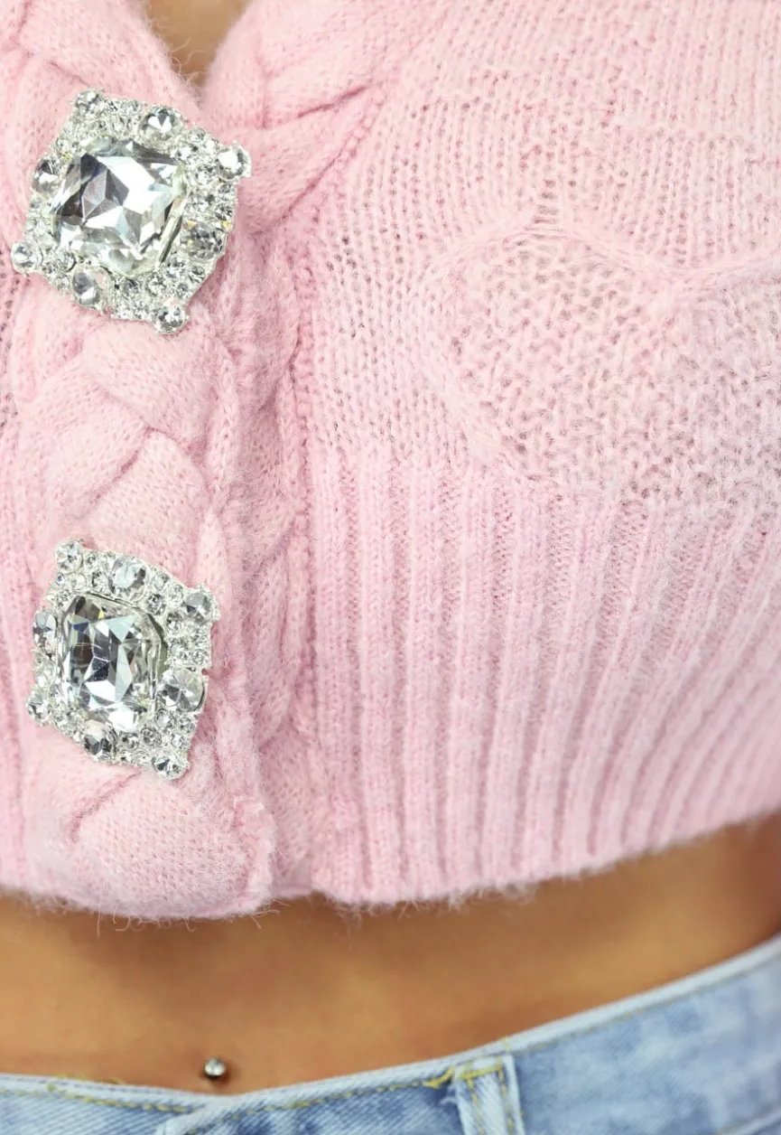 Lichtroze Cropped Vestje met Hartjes