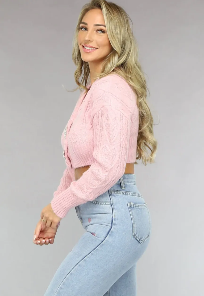 Lichtroze Cropped Vestje met Hartjes
