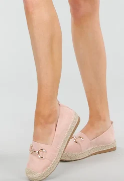 Lichtroze Espadrilles van Suèdelook met Gevlochten Zool en Gouden Bit