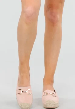 Lichtroze Espadrilles van Suèdelook met Gevlochten Zool en Gouden Bit