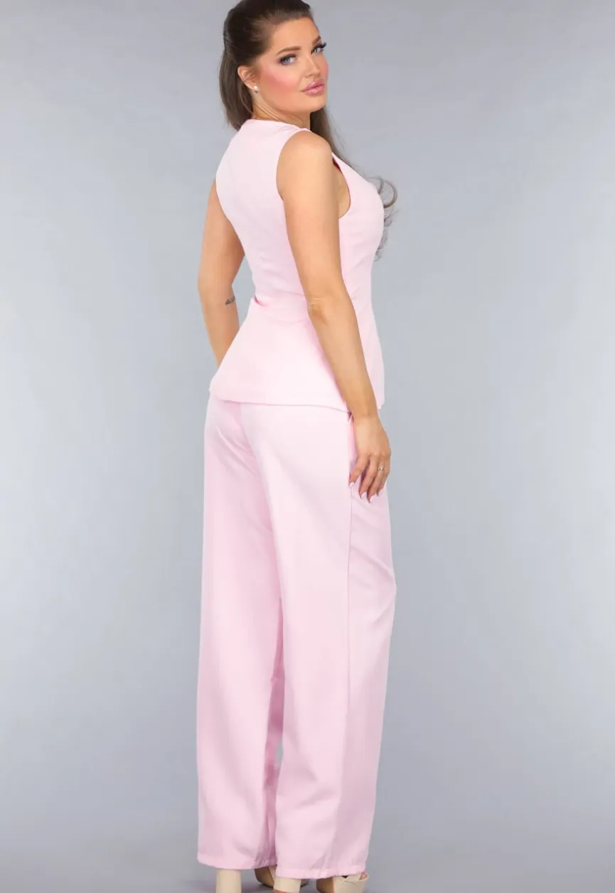 Lichtroze Gilet Co Ord Set met Pantalon