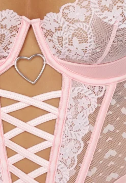 Lichtroze Hartjes Bustier Lingerie Set