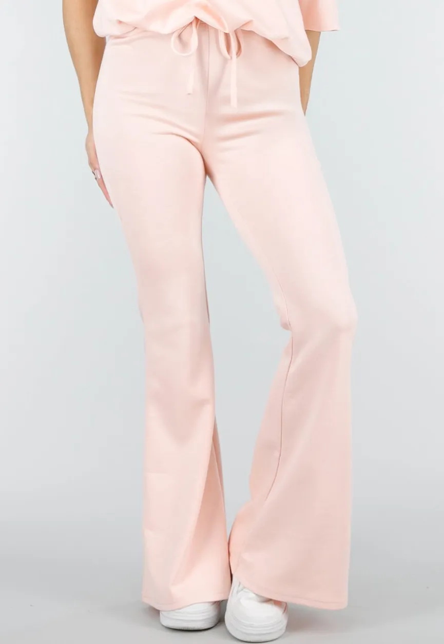 Lichtroze Joggingbroek met Flared Pijpen en Elastische Taille