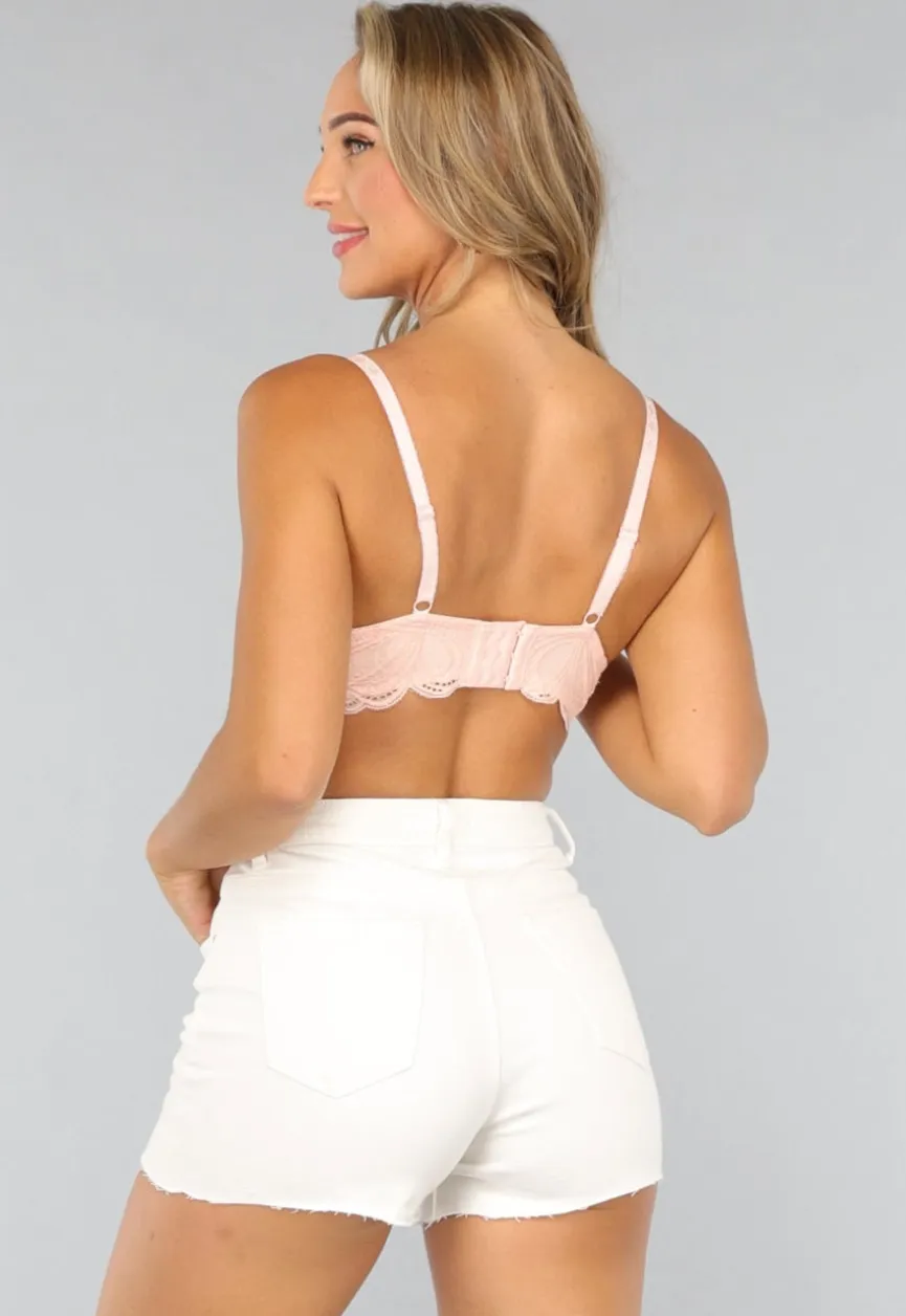 Lichtroze Kanten Bralette met Strass Steentje