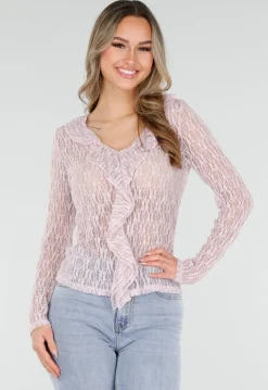 Lichtroze Kanten Top met Ruches en Stretch