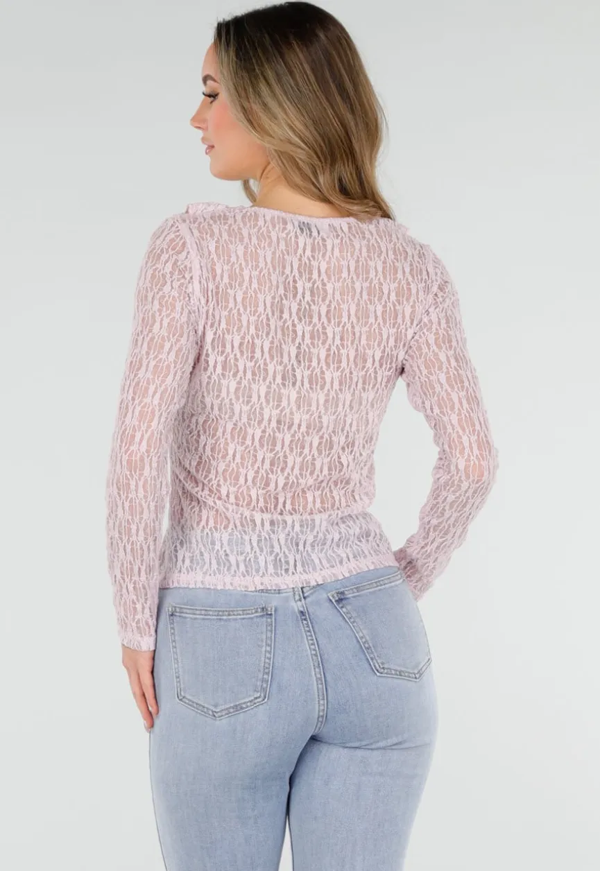 Lichtroze Kanten Top met Ruches en Stretch