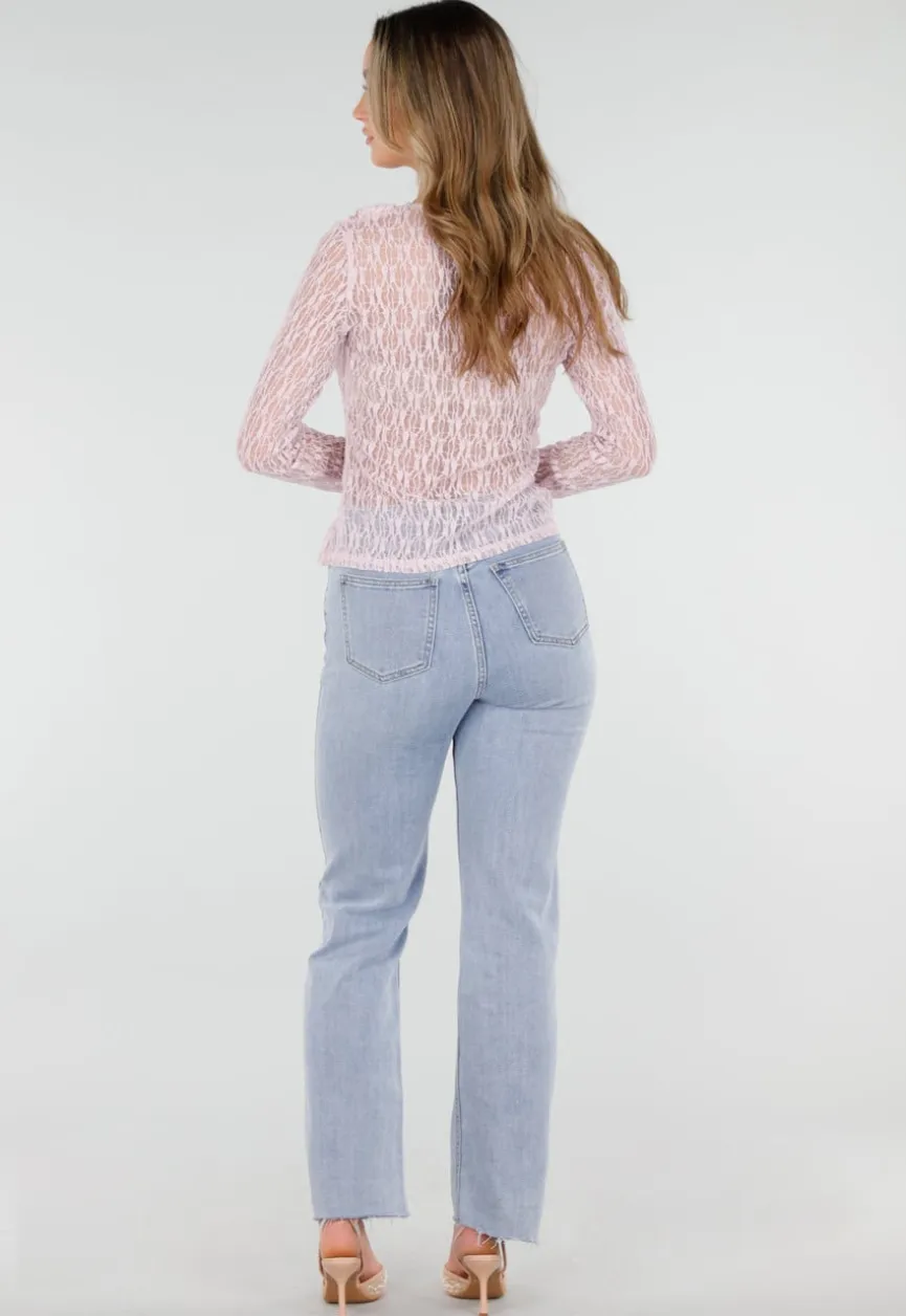 Lichtroze Kanten Top met Ruches en Stretch