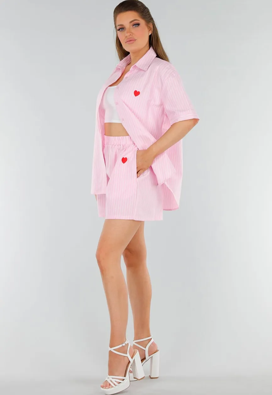 Lichtroze Katoenen Set met Blouse en Short met Zakken