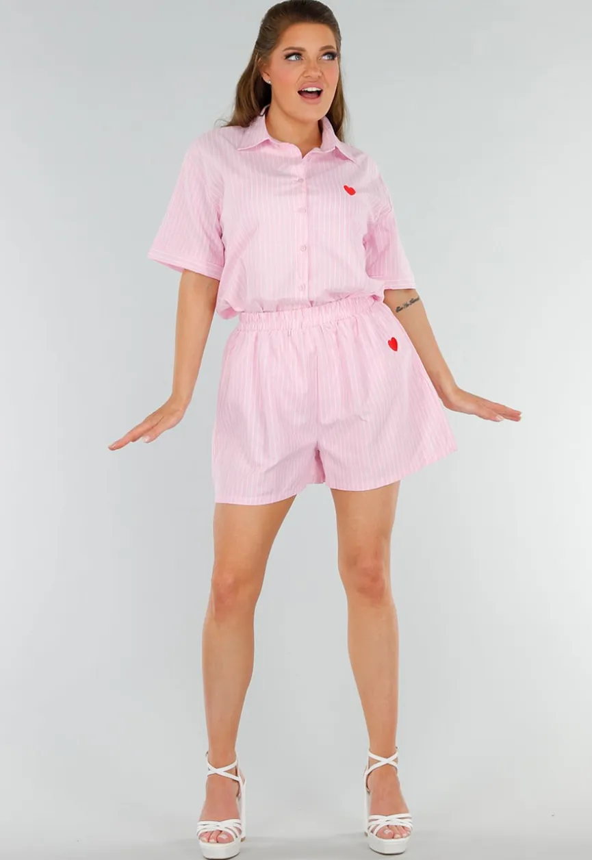 Lichtroze Katoenen Set met Blouse en Short met Zakken