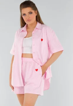 Lichtroze Katoenen Set met Blouse en Short met Zakken