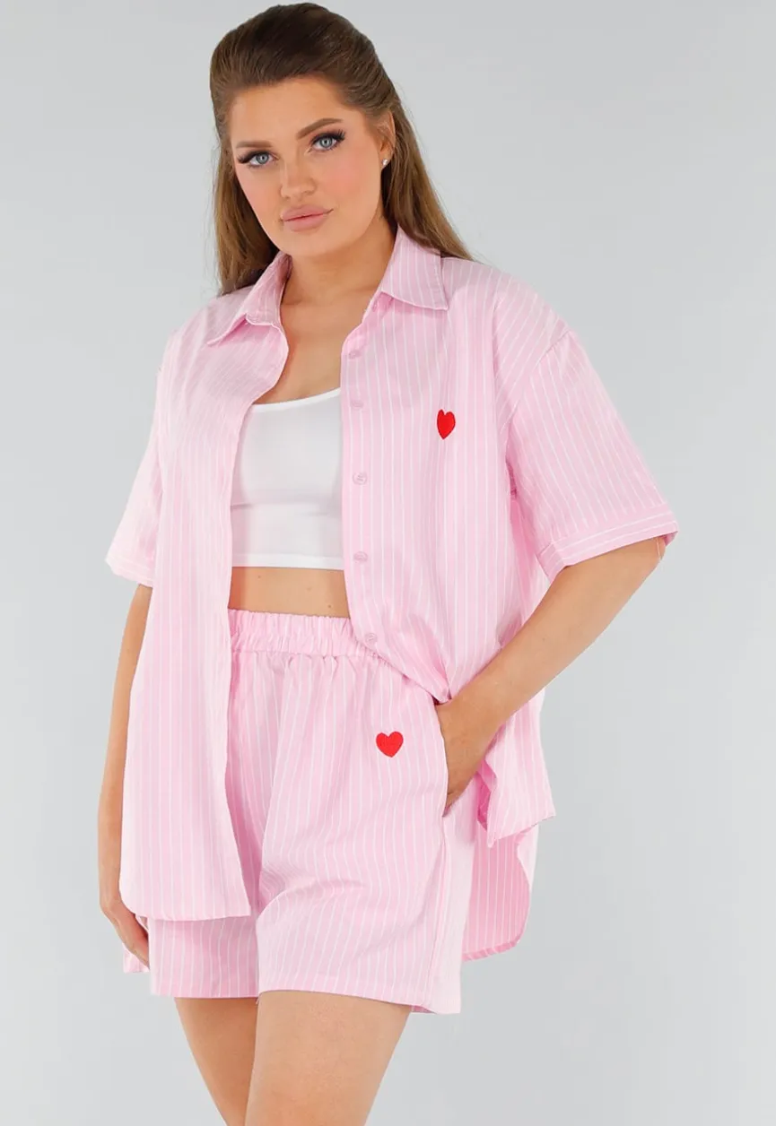 Lichtroze Katoenen Set met Blouse en Short met Zakken