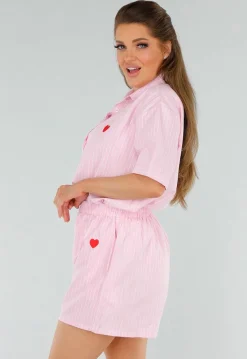 Lichtroze Katoenen Set met Blouse en Short met Zakken