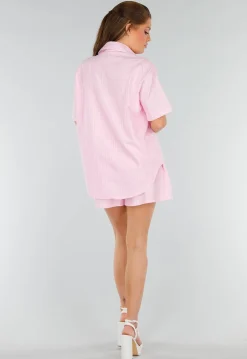 Lichtroze Katoenen Set met Blouse en Short met Zakken