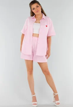 Lichtroze Katoenen Set met Blouse en Short met Zakken
