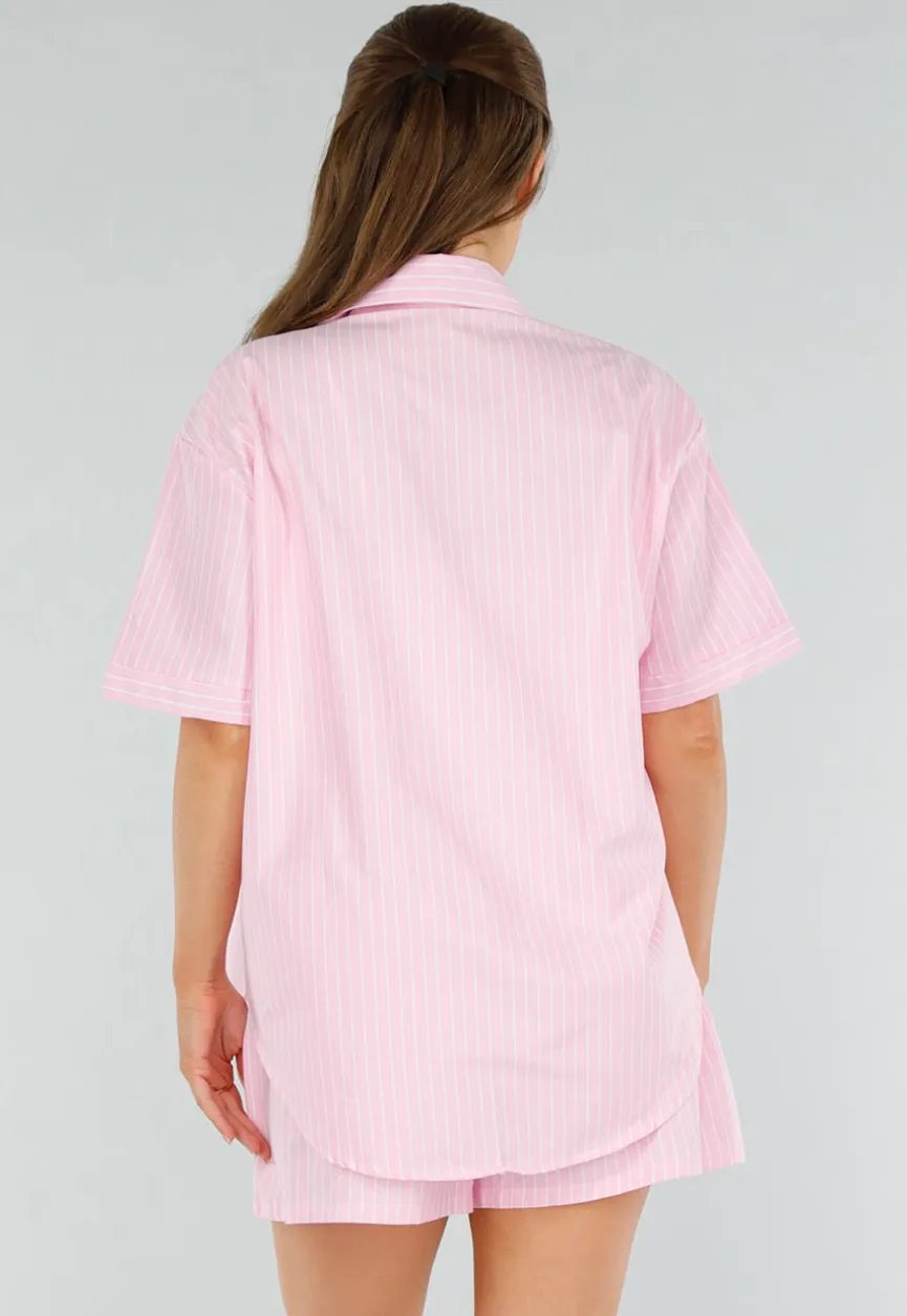 Lichtroze Katoenen Set met Blouse en Short met Zakken