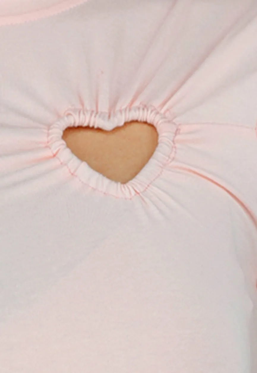Lichtroze Korte Mouwen Jurk met Hart Cut Out
