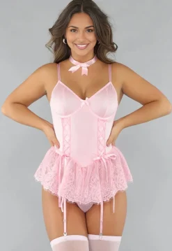 Lichtroze Lingerie Jurkje met Strikjes