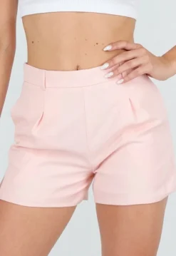 Lichtroze Linnenlook Short met Plooien en Rechte Pijpen