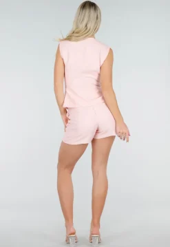 Lichtroze Linnenlook Short met Plooien en Rechte Pijpen