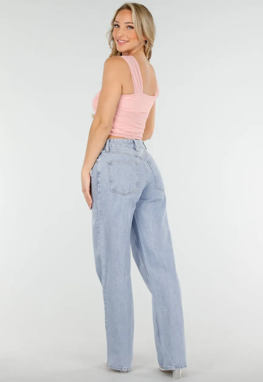 Lichtroze Mesh Off Shoulder Top met Drapé en Stretch